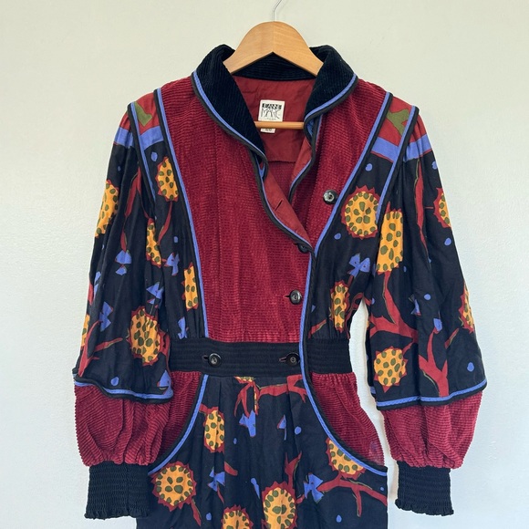 Jeanne Marc Vintage 80’s Luxury Colorful Floral Corduroy Long Sleeve Jumpsuit S - Picture 5 of 15